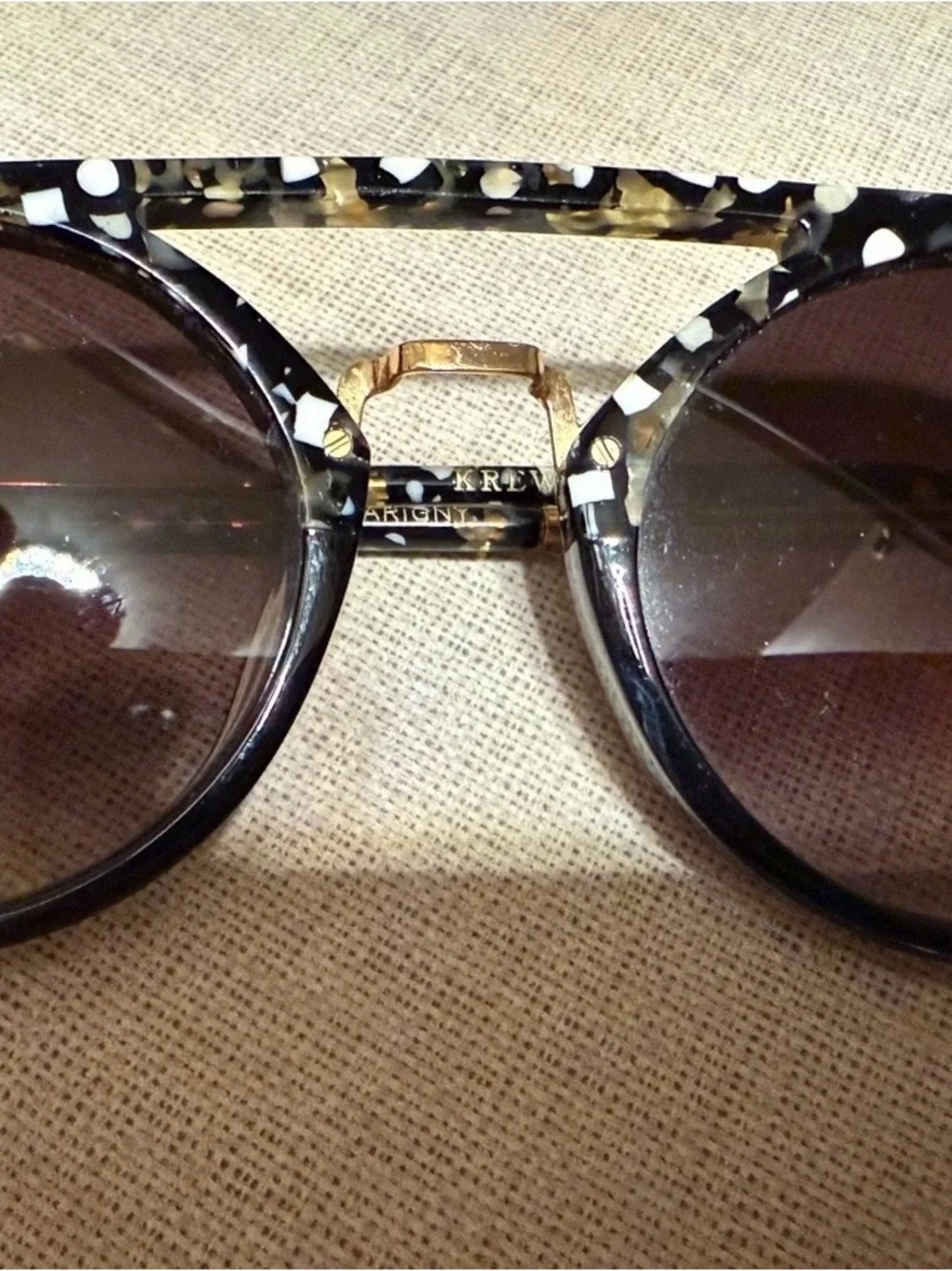 KREWE Black & White Tortoise Round Sunglasses with Gold Bridge includes case